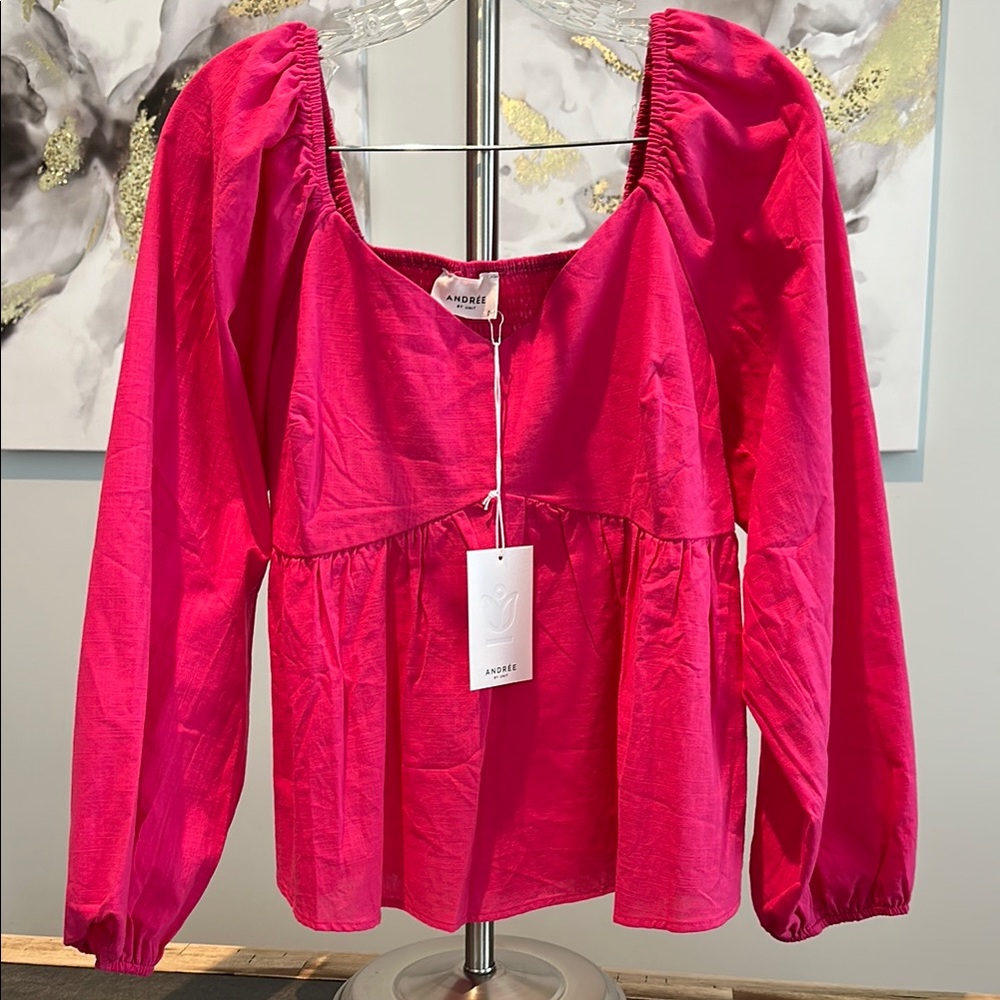 ANDREE BY UNIT Pink Smocked Peplum Blouse